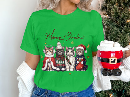 Adorable Cats in Holiday Attire Green T-shirt