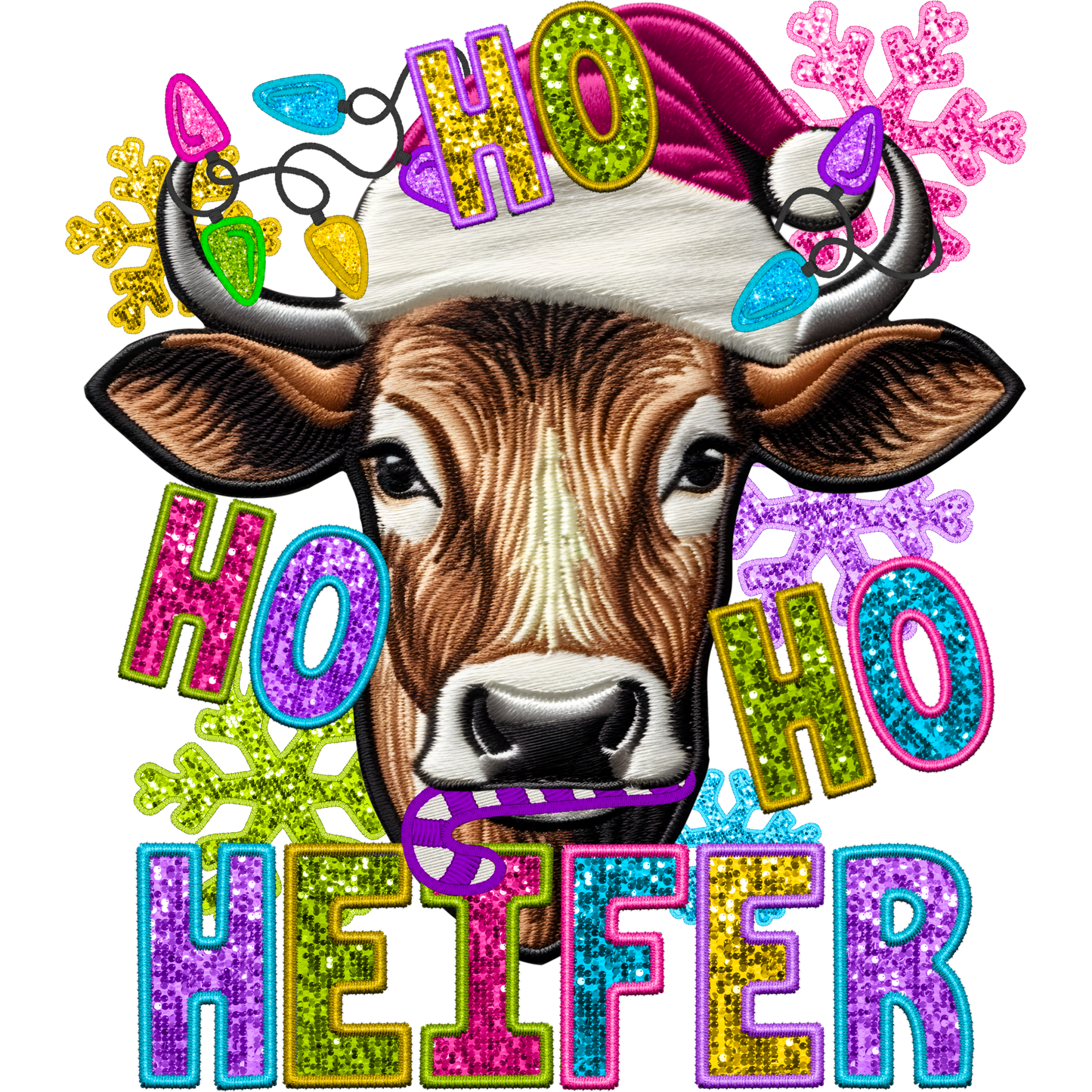 Festive Ho Ho Ho Heifer with Santa Hat Christmas Shirt