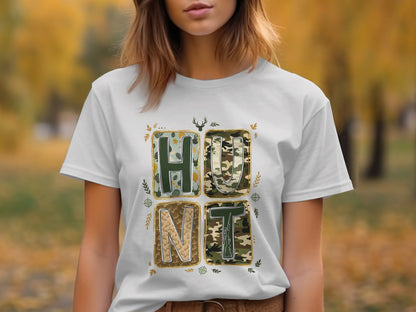 Hunt Pattern Camouflage Themed Graphic T-Shirt