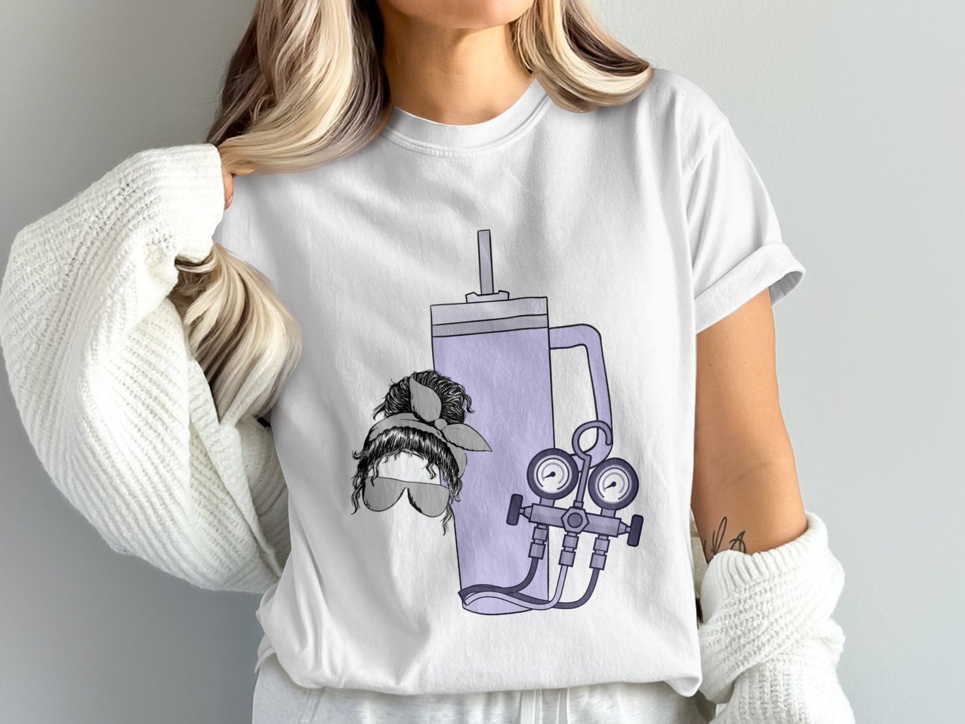 Unique Cup and Scuba Diver Cartoon Graphic T-Shirt