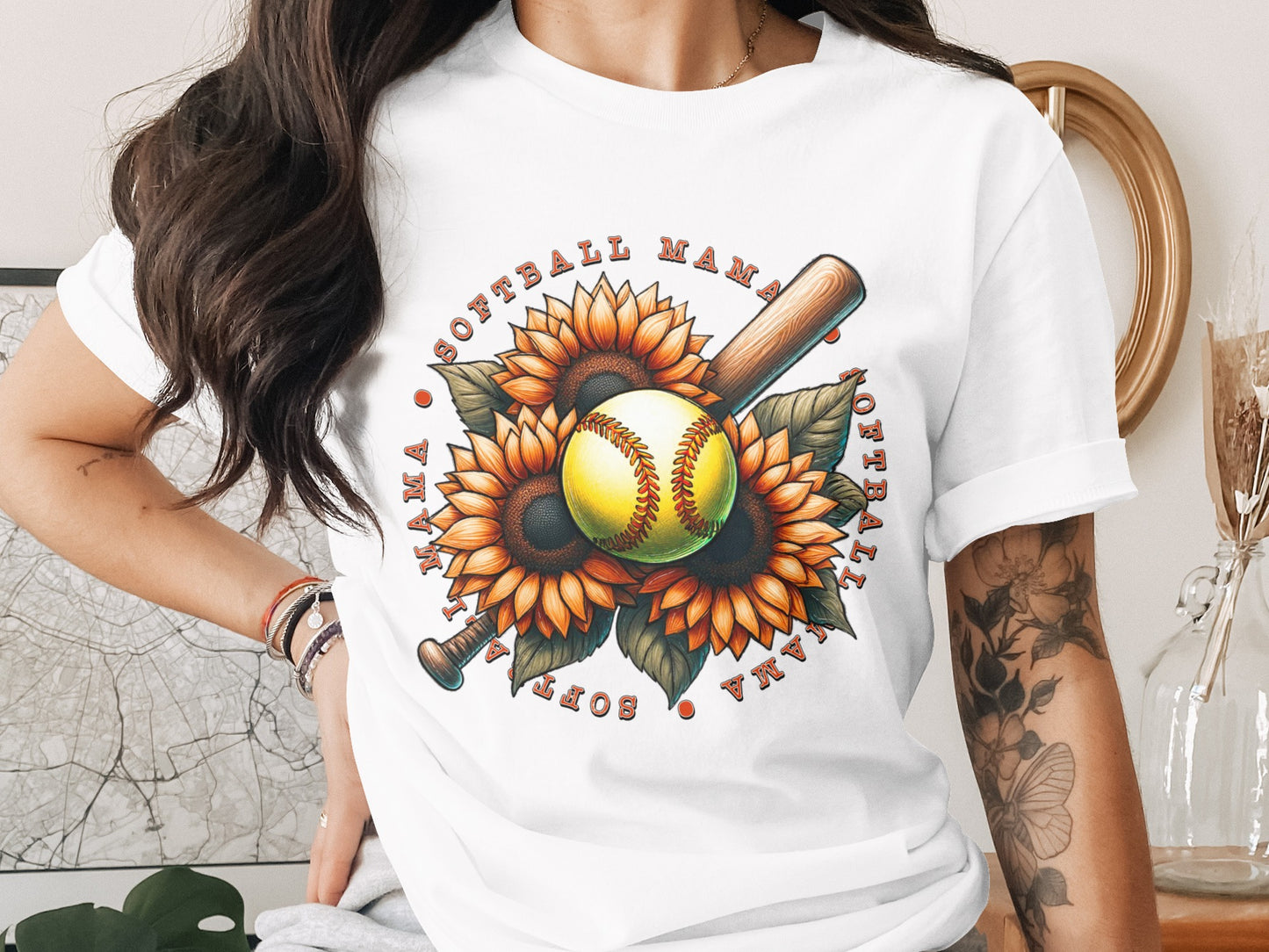 Sunflower and Softball Graphic T-Shirt Design