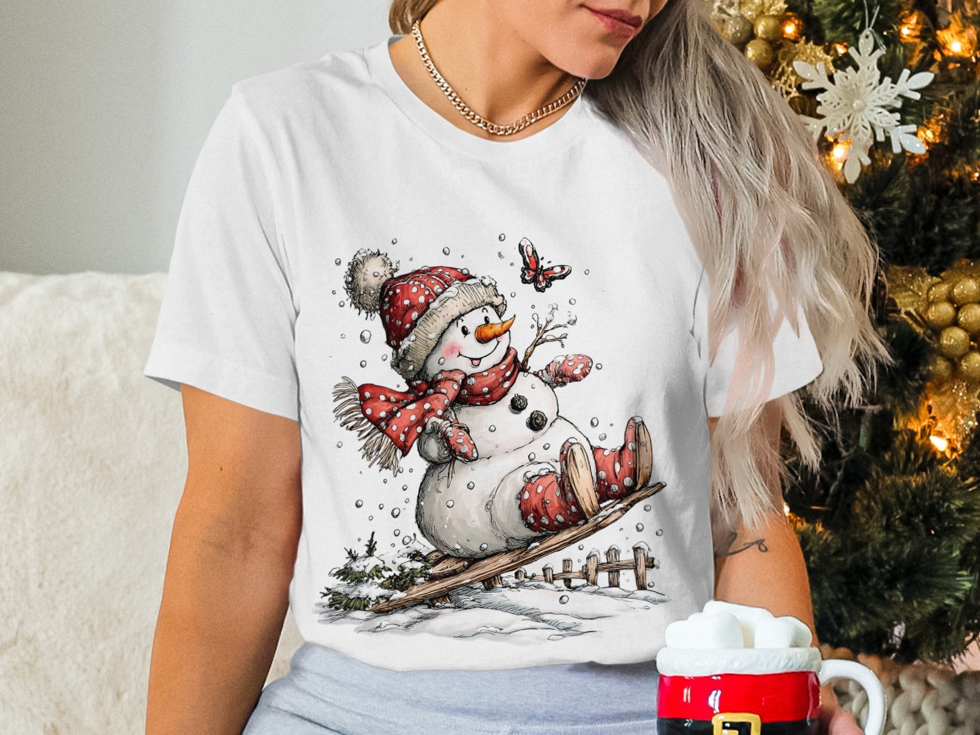 Snowman and Butterfly Winter Holiday T-Shirt