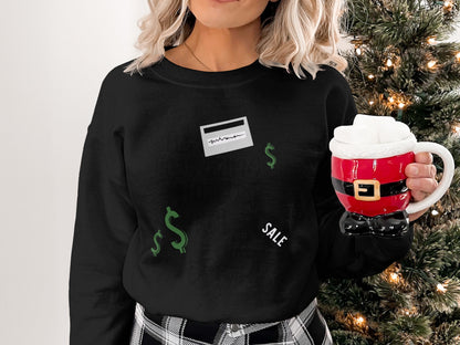 Festive Black Sweatshirt with Christmas Tree Graphics