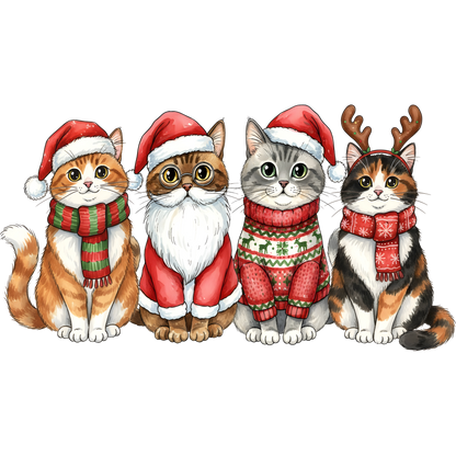 Festive Cats with Santa Hats and Scarves Holiday Art