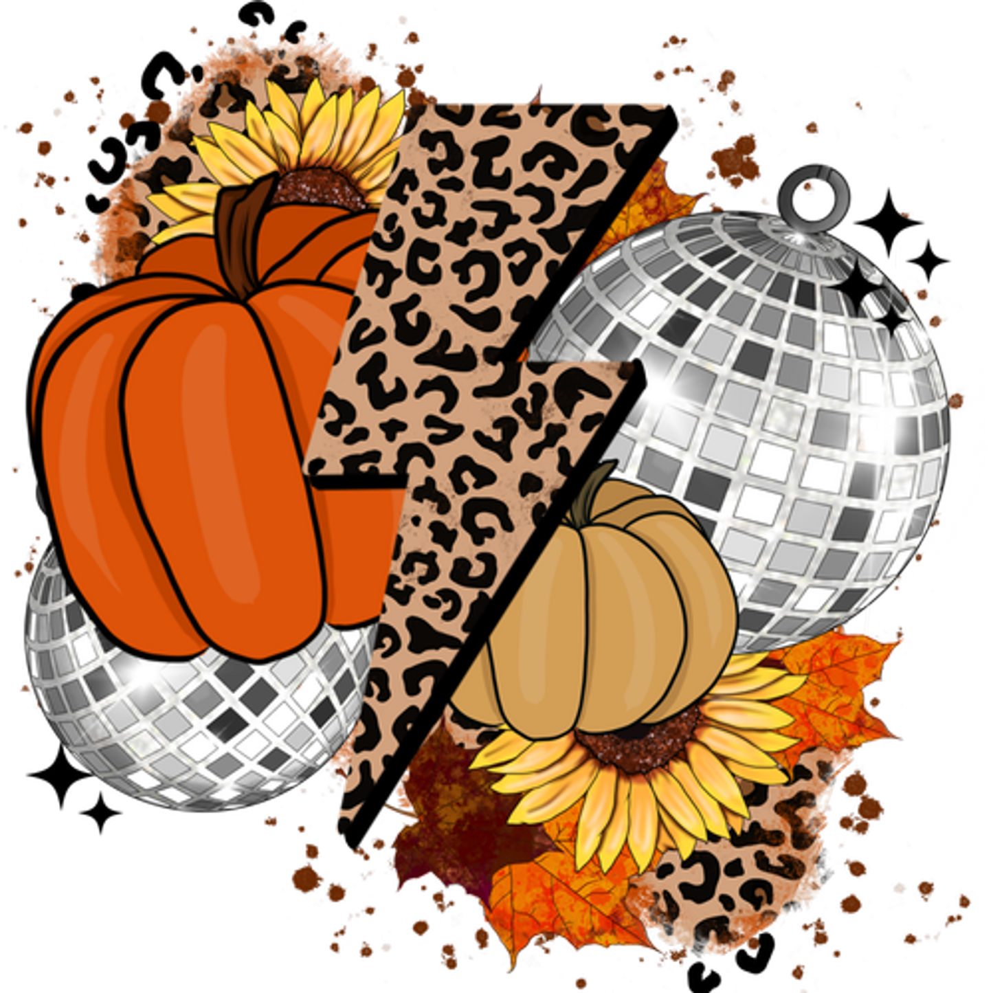 Retro Fall Pumpkins Disco Ball Leopard Print Art