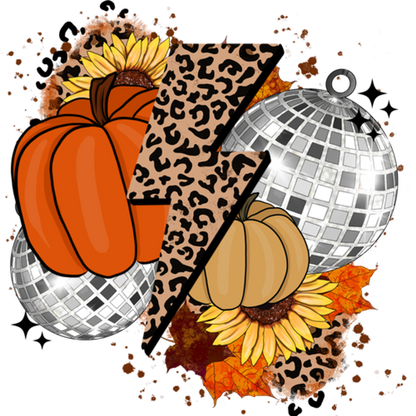 Retro Fall Pumpkins Disco Ball Leopard Print Art