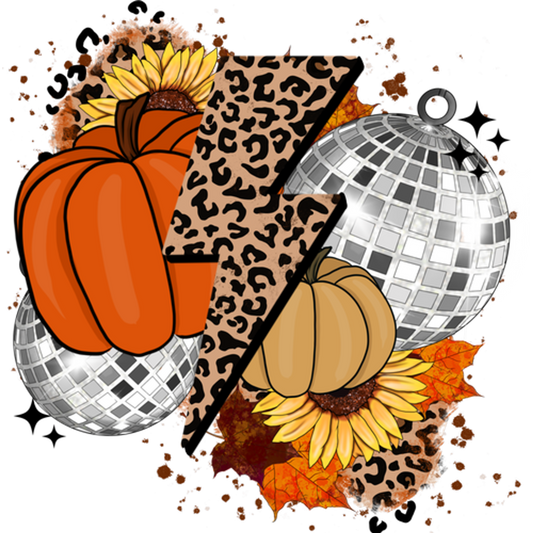 Retro Fall Pumpkins Disco Ball Leopard Print Art