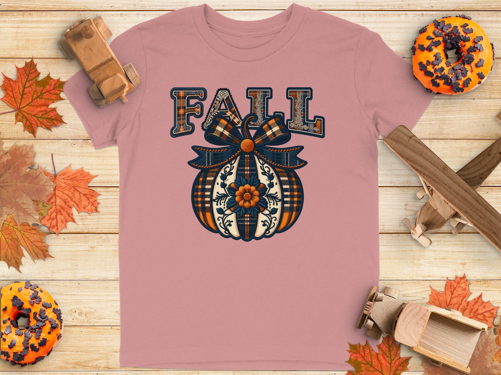 Fall Themed Shirt with Pumpkin and Bow Design