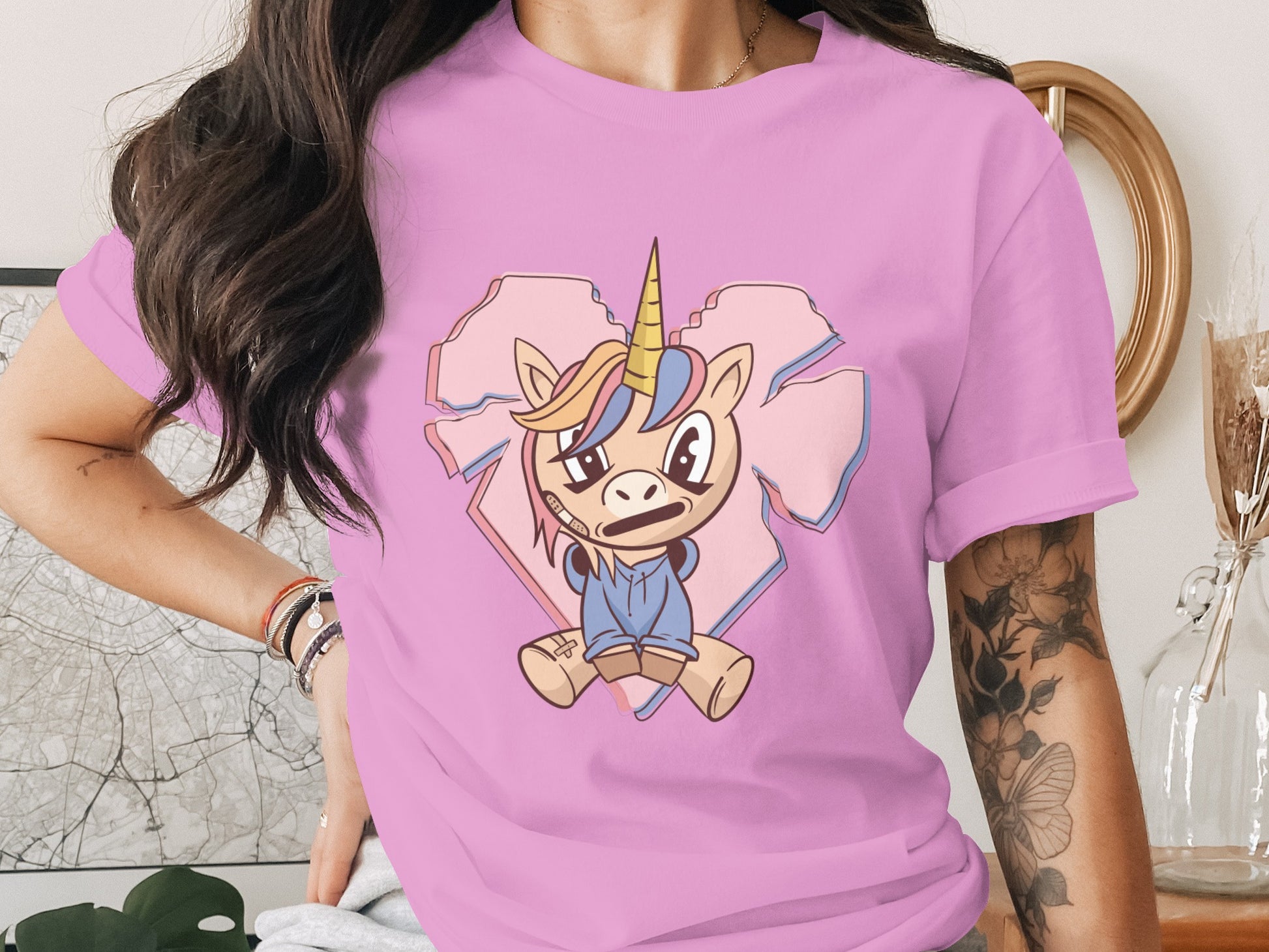 Cute Cartoon Unicorn Heart Design T-Shirt