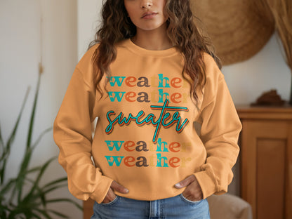 Weather Weather Sweater Blue Orange Text Sweatshirt