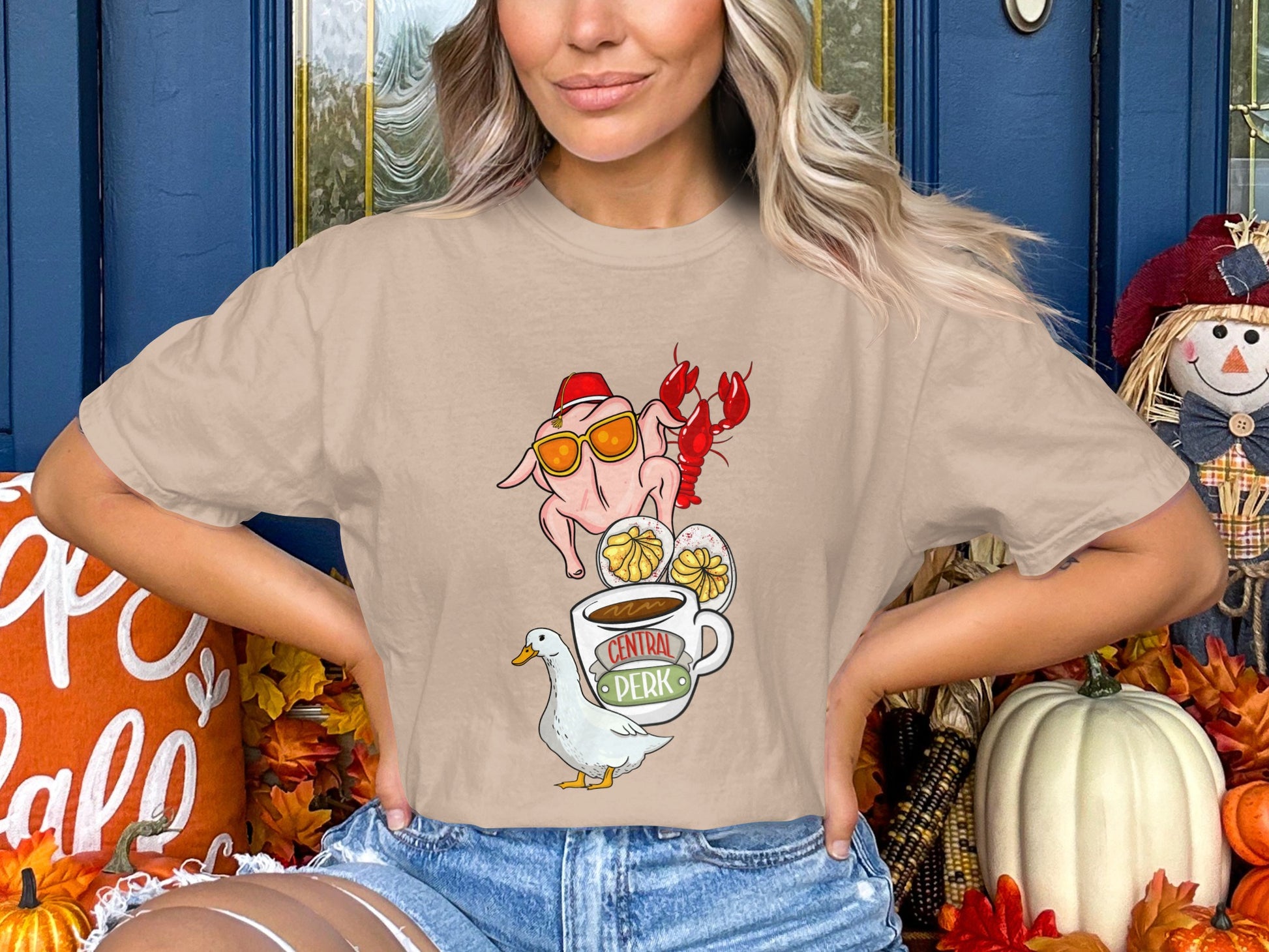 Funny Animal Graphic Tee with Coffee and Duck Design