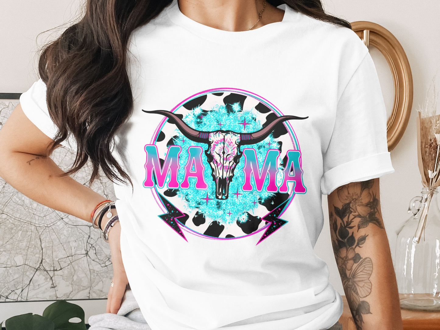 Trendy Mama Skull Graphic Print T-Shirt for Women