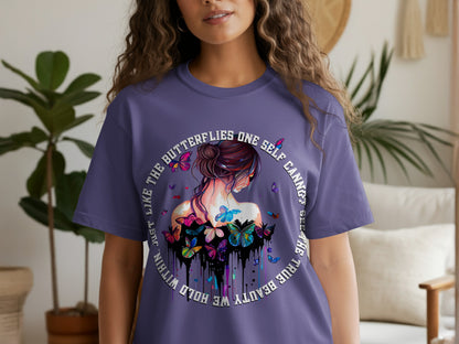 Butterfly and Flower Decorated Graphic T-shirt
