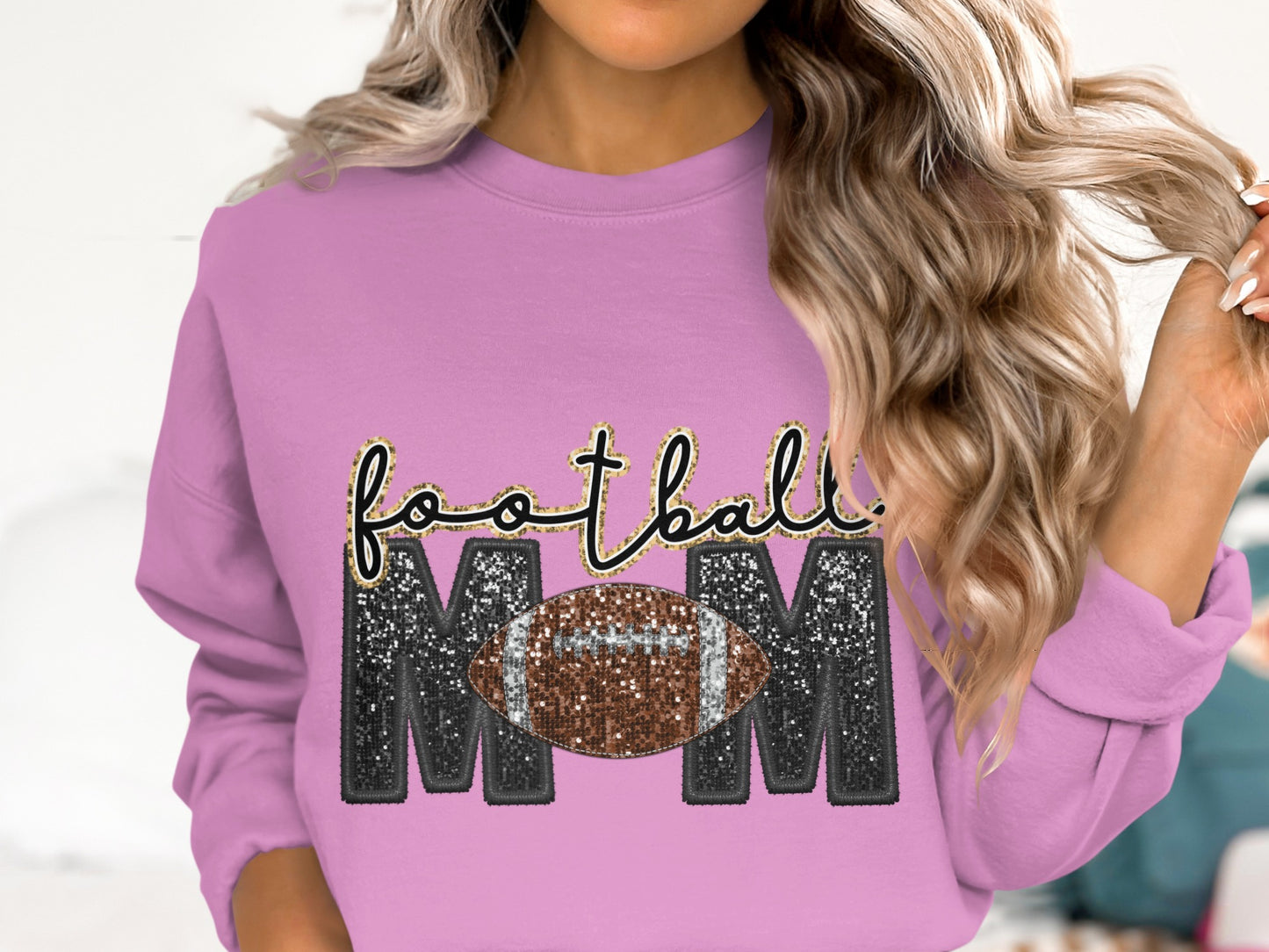 Football Mom Sweatshirt Sparkling Football Design