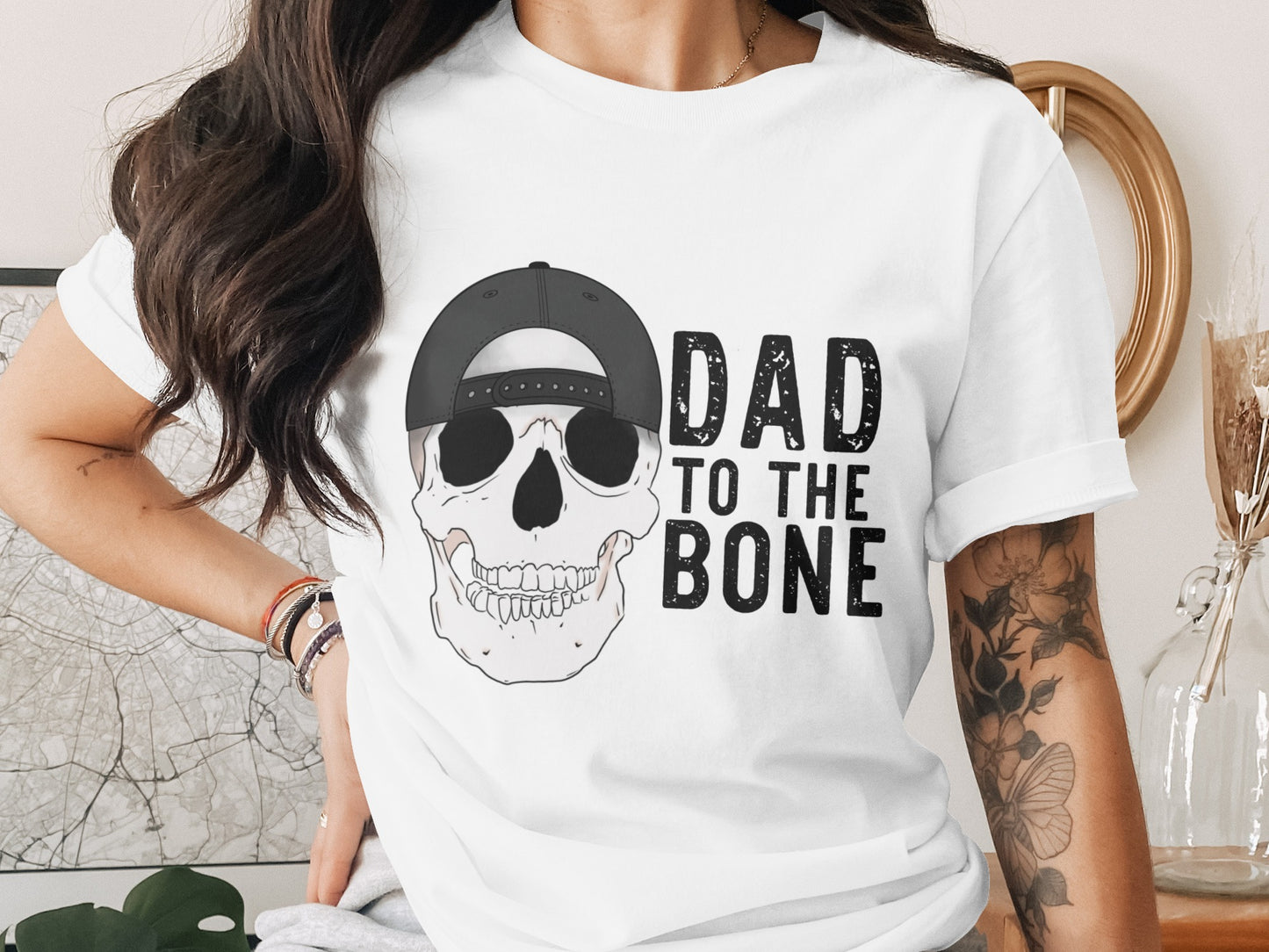 Dad to the Bone Skull in Cap Print T-Shirt