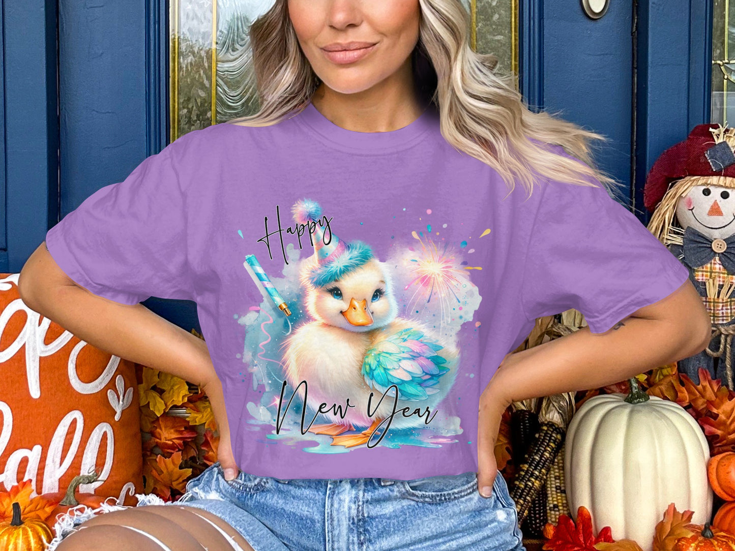 Festive Happy New Year Duck Graphic T-Shirt