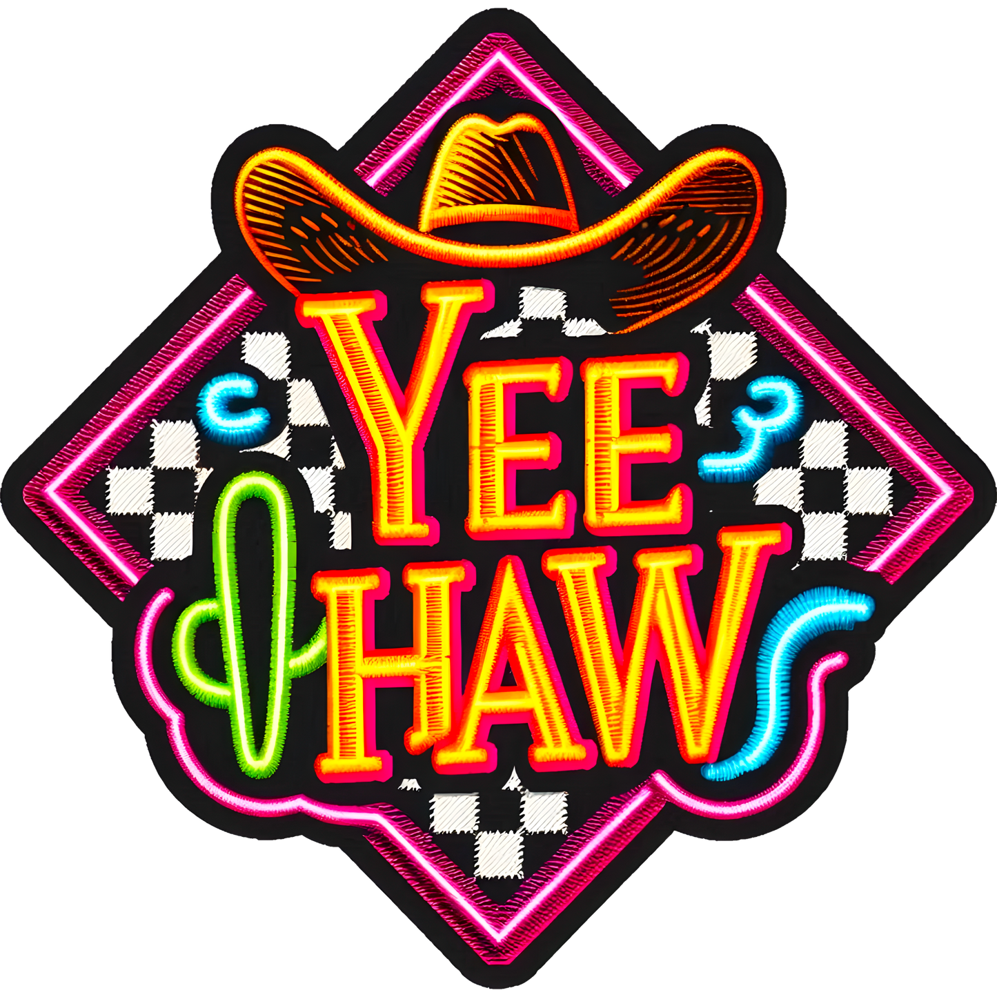 Yee Haw Checkered Background Embroidered Patch