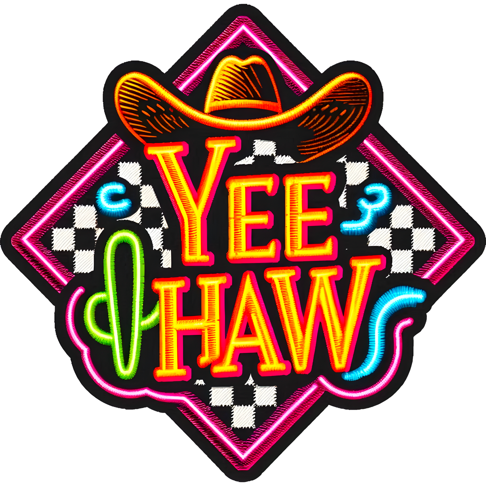 Yee Haw Checkered Background Embroidered Patch