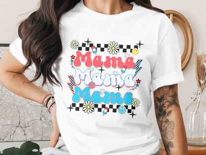 Retro Style Mama Graphic Tee with Colorful Design