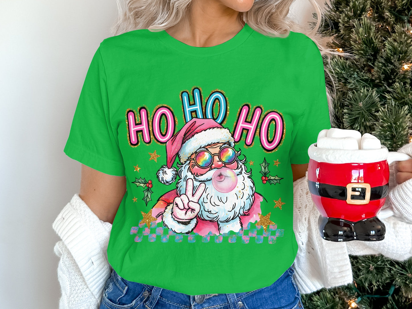 Santa Claus Peace Sign Ho Ho Ho Christmas Shirt