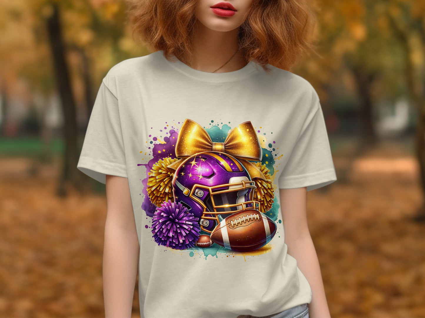 Vibrant Cheerful Football Helmet Bow Design T-shirt product