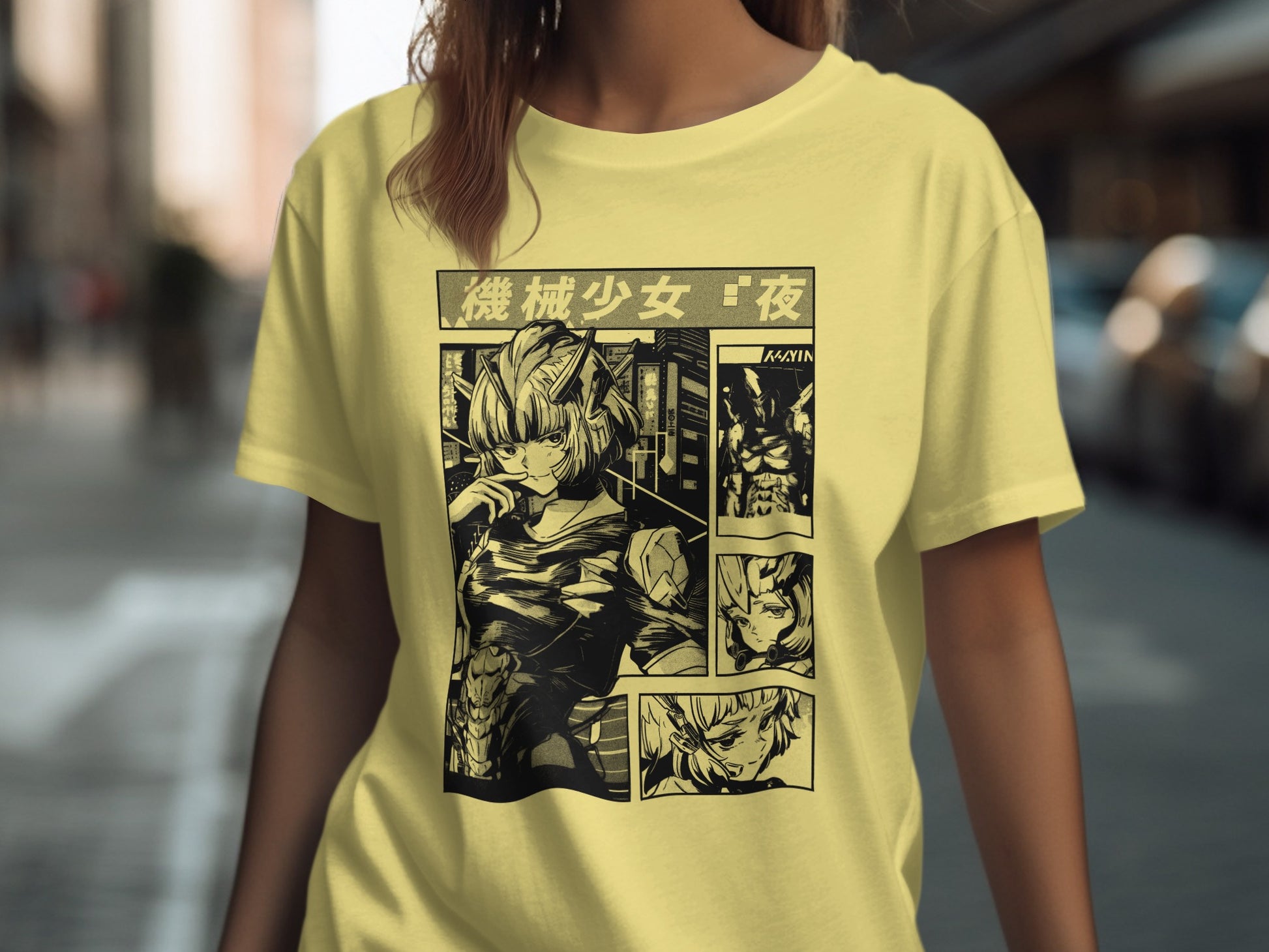 Anime Robot Girl Comic Panel Design T-shirt