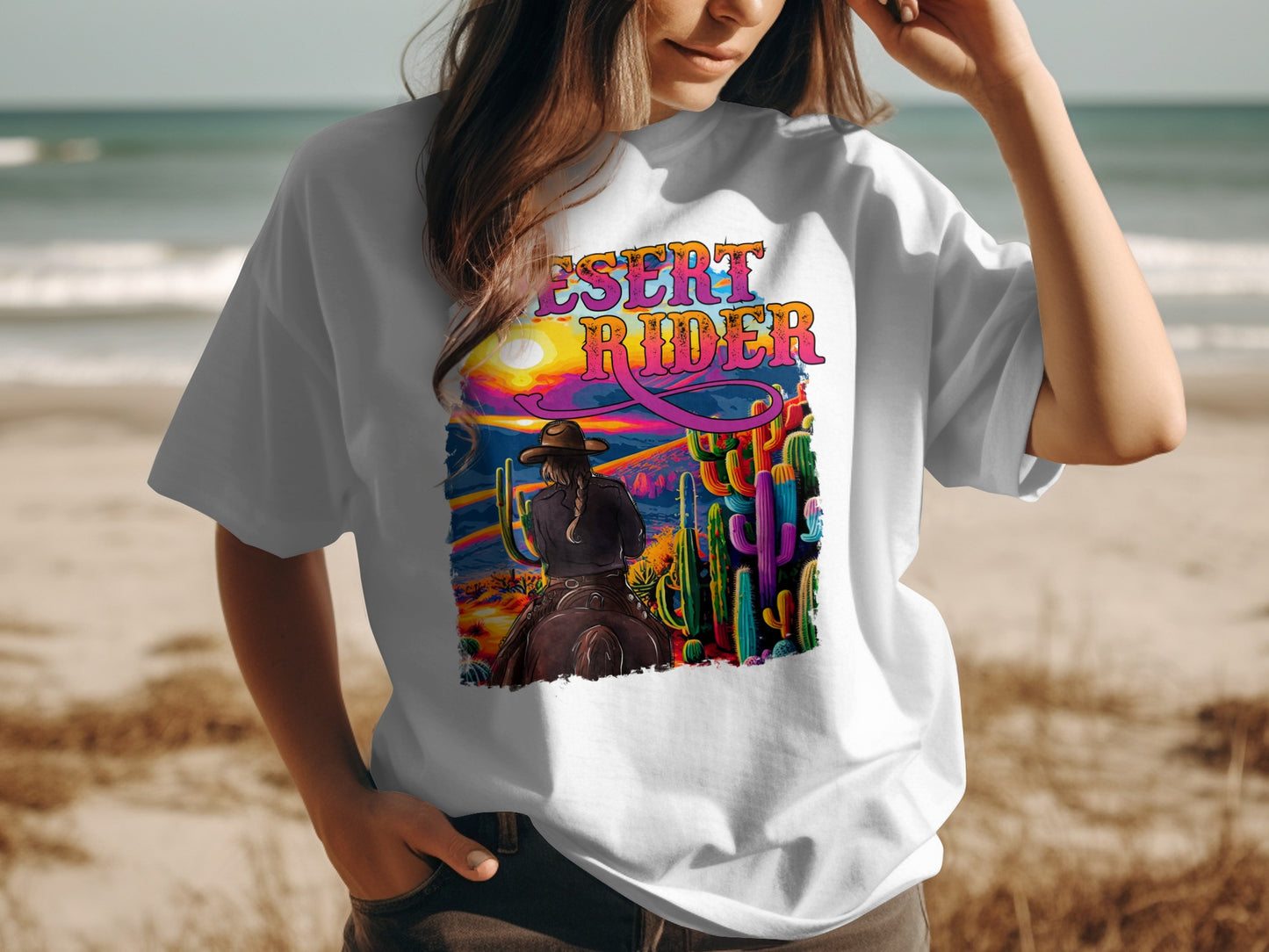 Vibrant Desert Rider Graphic Tee for Nature Enthusiasts