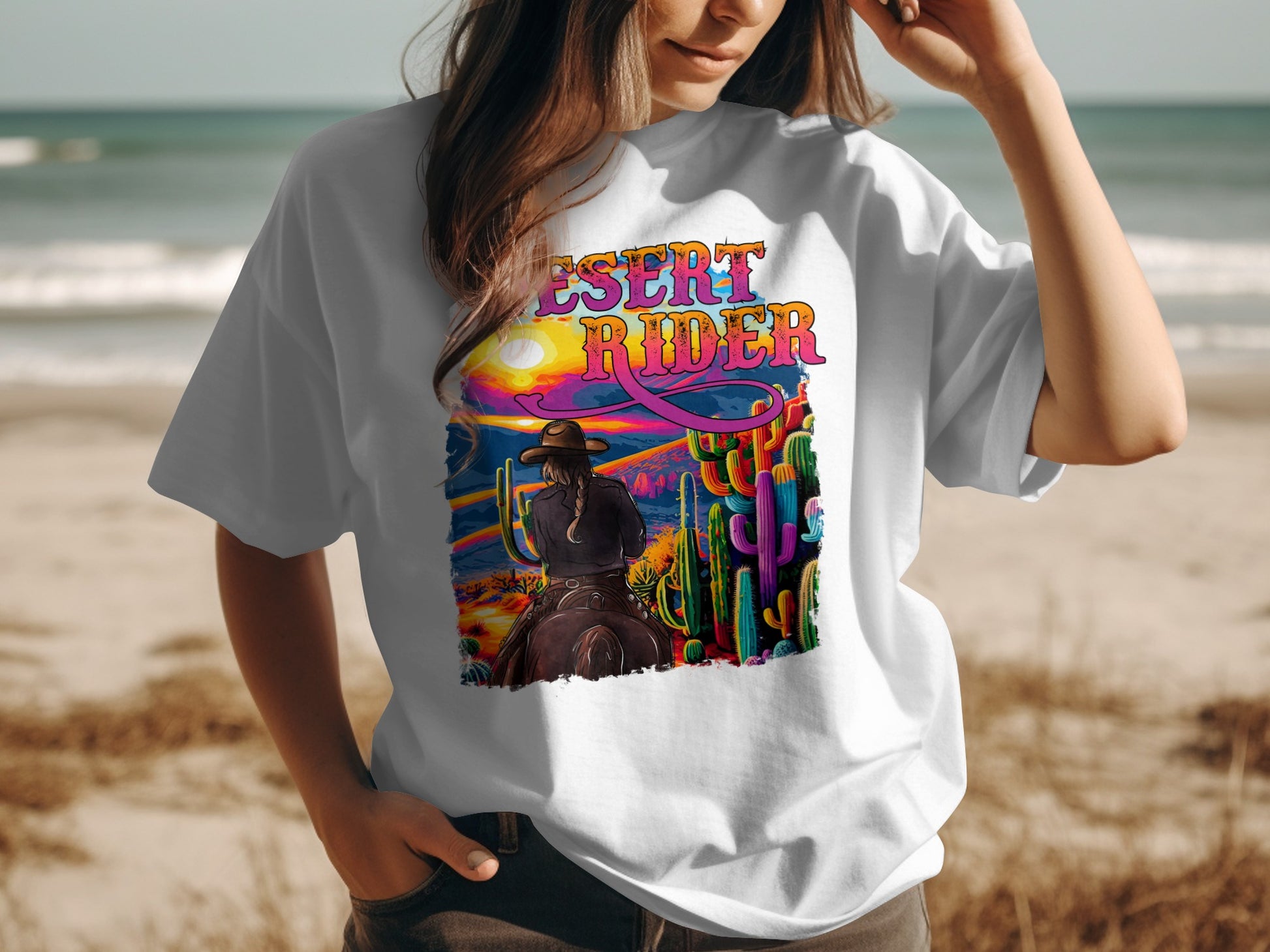 Vibrant Desert Rider Graphic Tee for Nature Enthusiasts