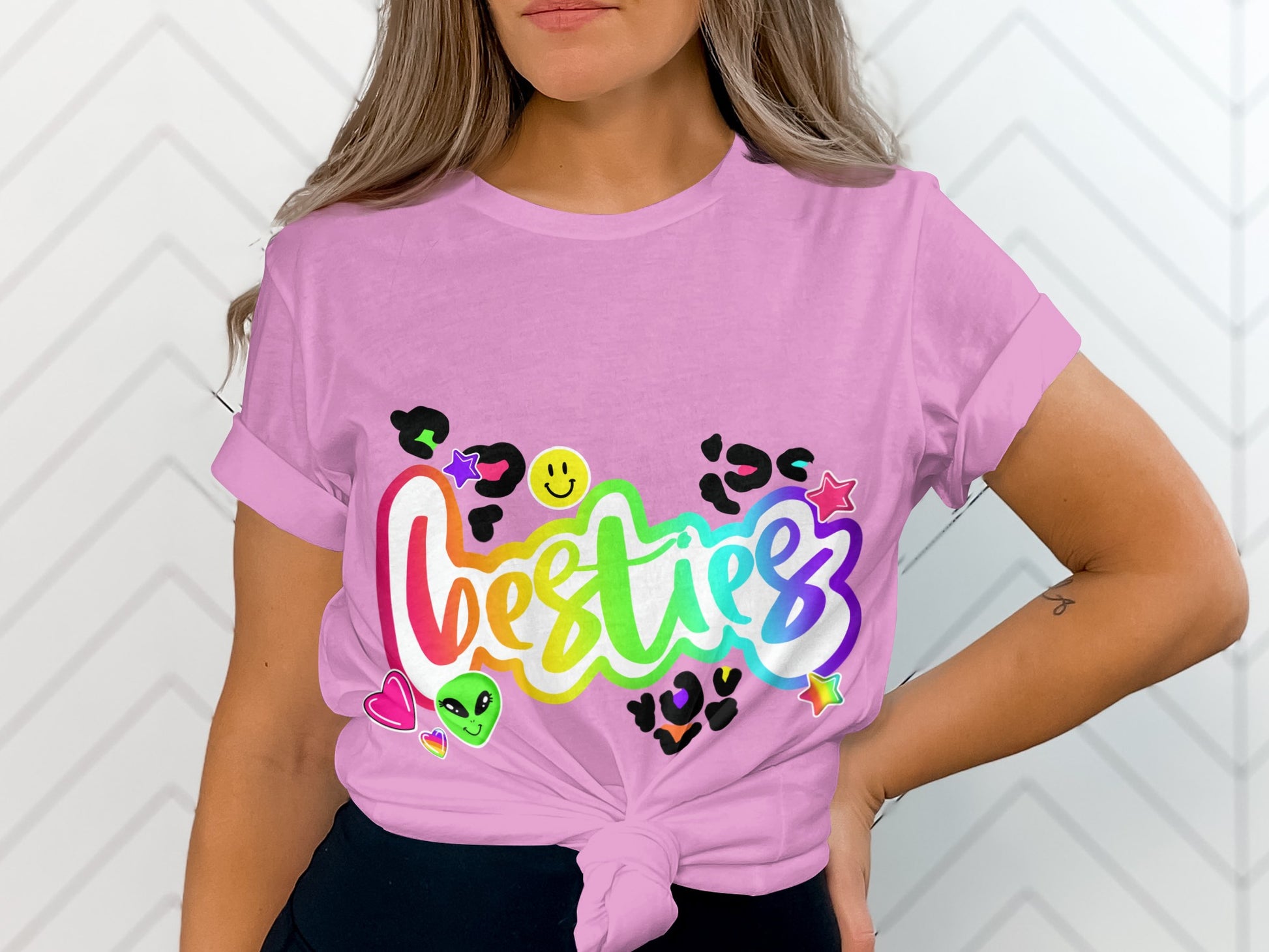 Colorful Besties Graphic Tee with Fun Patterns