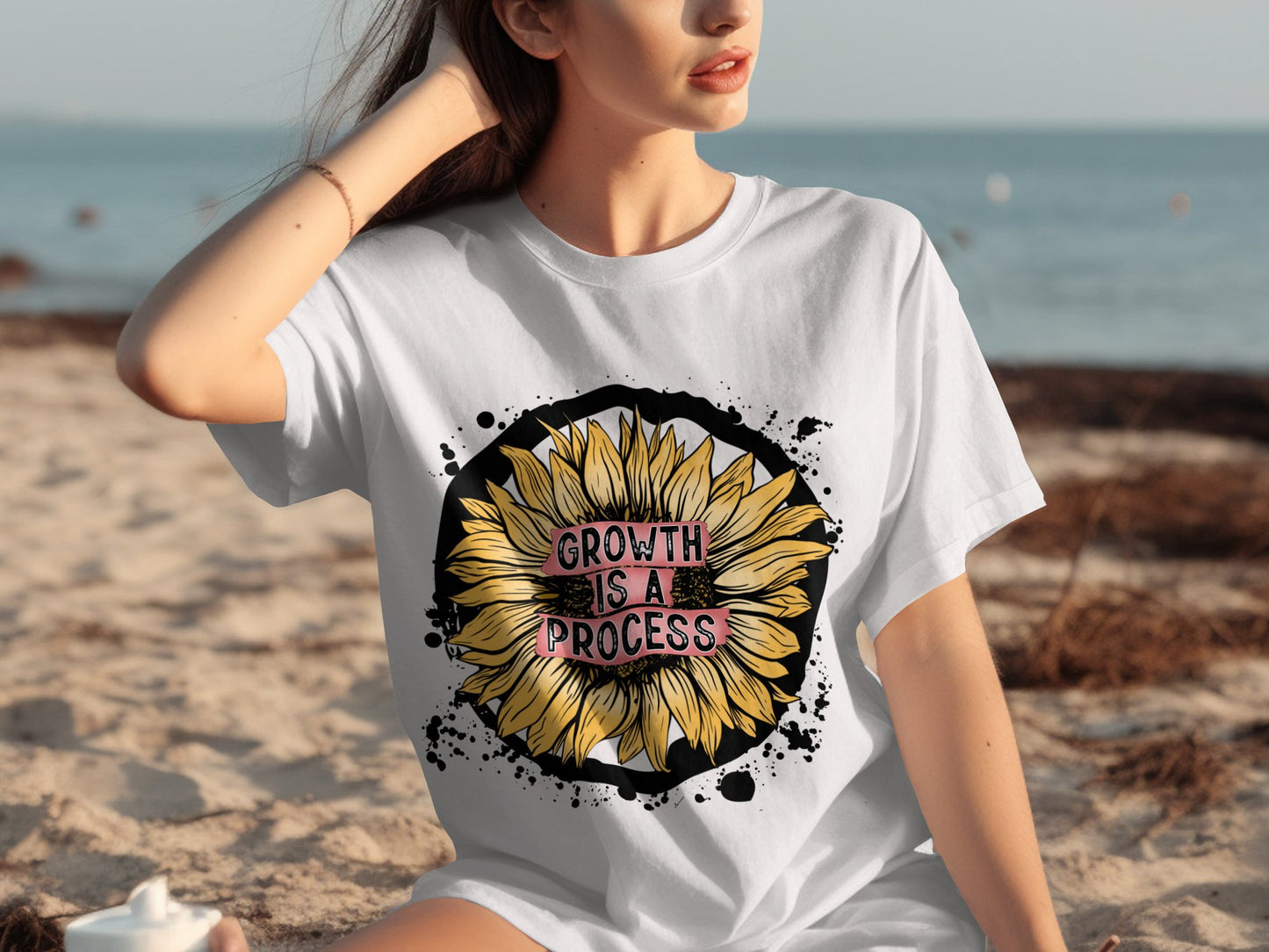 Growth Is A Process Sunflower Graphic T-Shirt