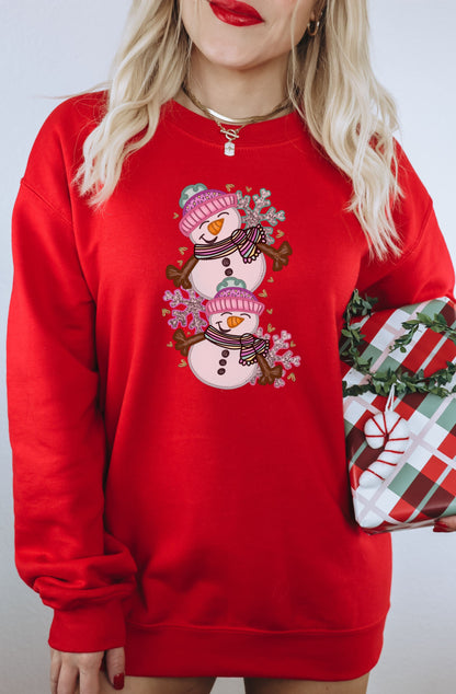 Festive Snowman Trio Red Holiday Sweatshirt Product