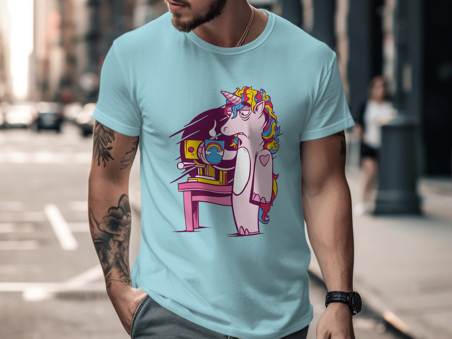 Unicorn Sewing On Machine Quirky Design T-shirt
