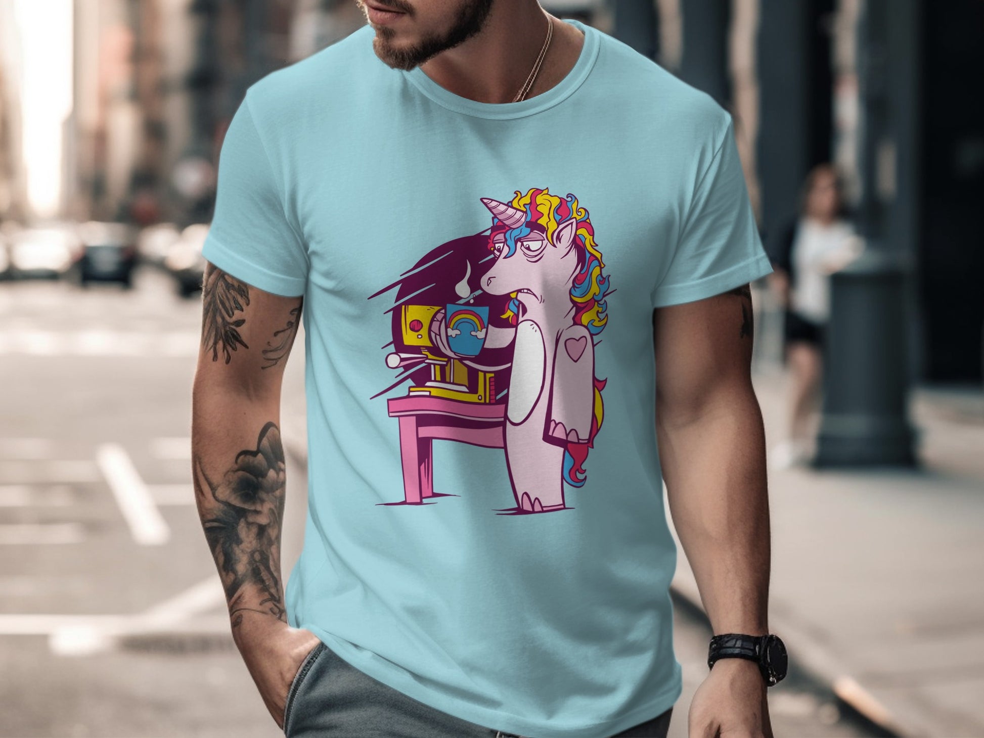 Unicorn Sewing On Machine Quirky Design T-shirt