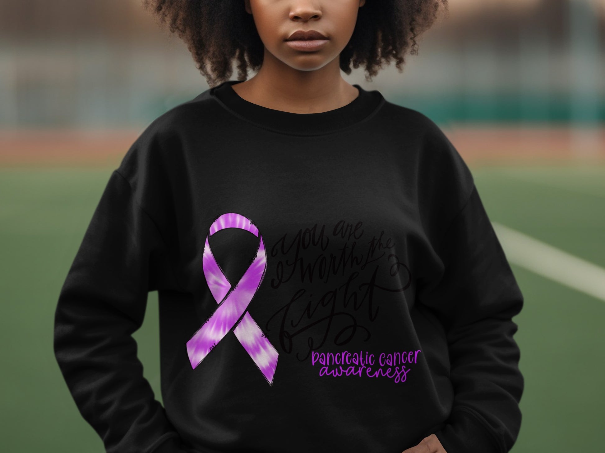 Pancreatic Cancer Awareness Purple Ribbon Sweatshirt