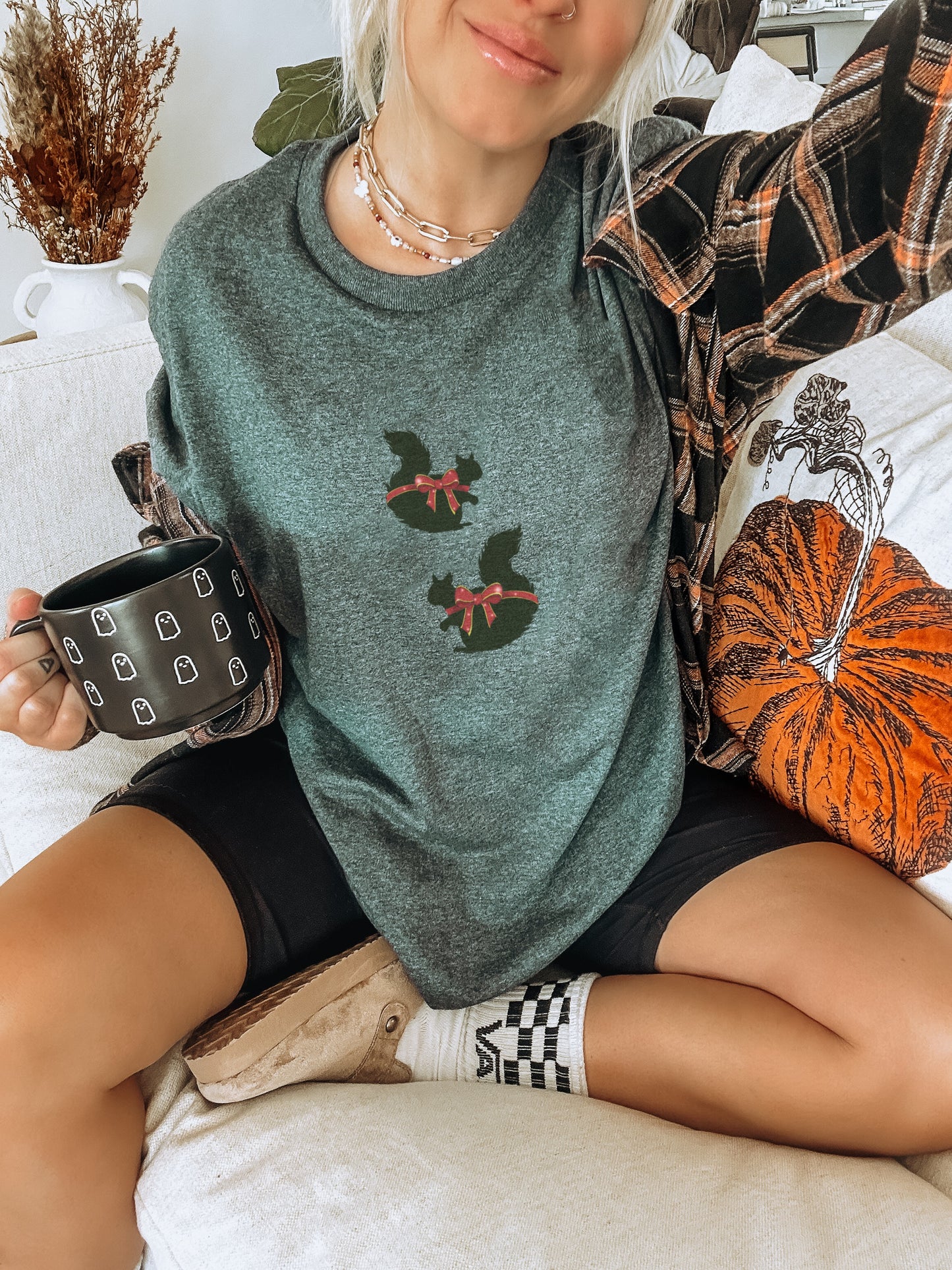 Festive Squirrel Graphics with Red Bow Shirt