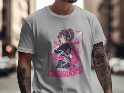 Anime Girl Holding Sword Onwards Graphic T-shirt