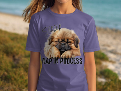 Shhhh Nap in Process T-shirt with Adorable Puppy Design