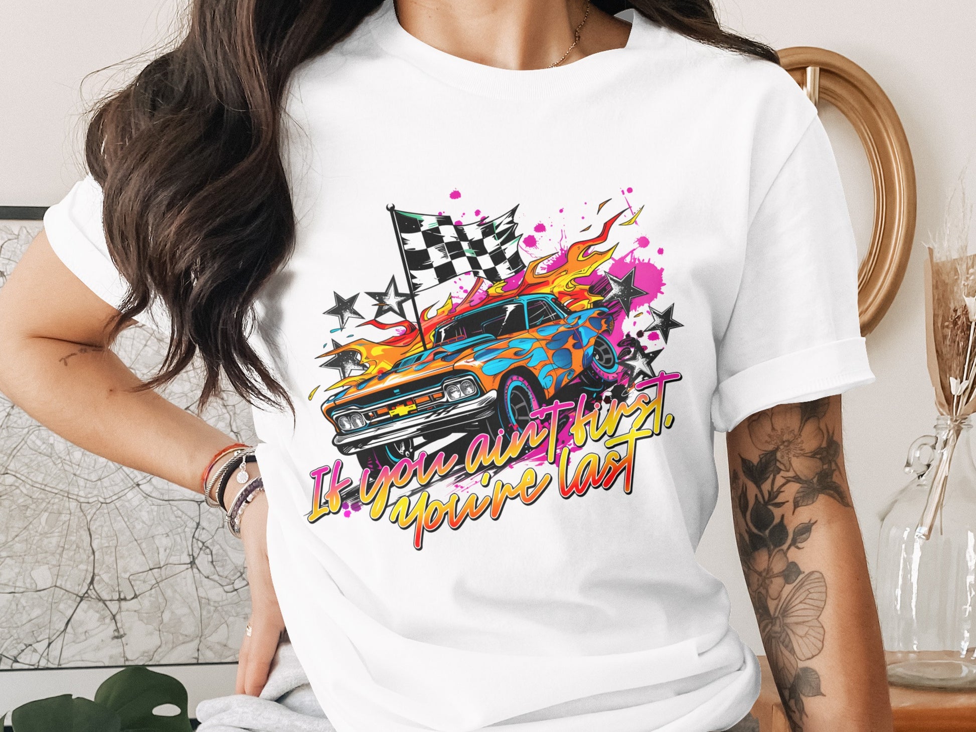 Vivid Racing Car Graphic Tee with Bold Design