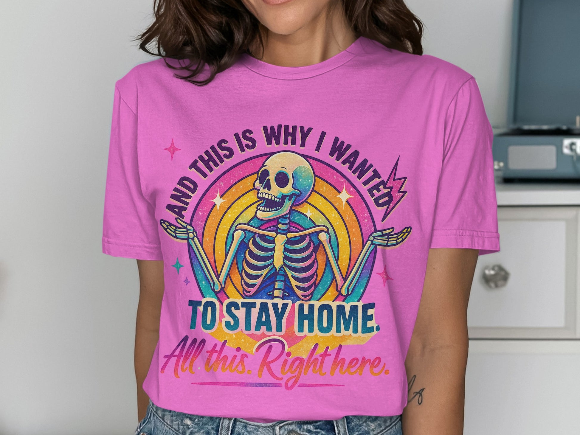 Colorful Skeleton Stay Home Motivational Shirt
