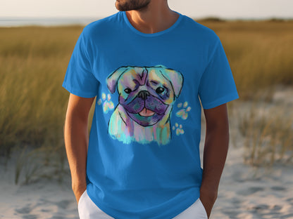 Colorful Pug Artwork with Paws Casual T-shirt