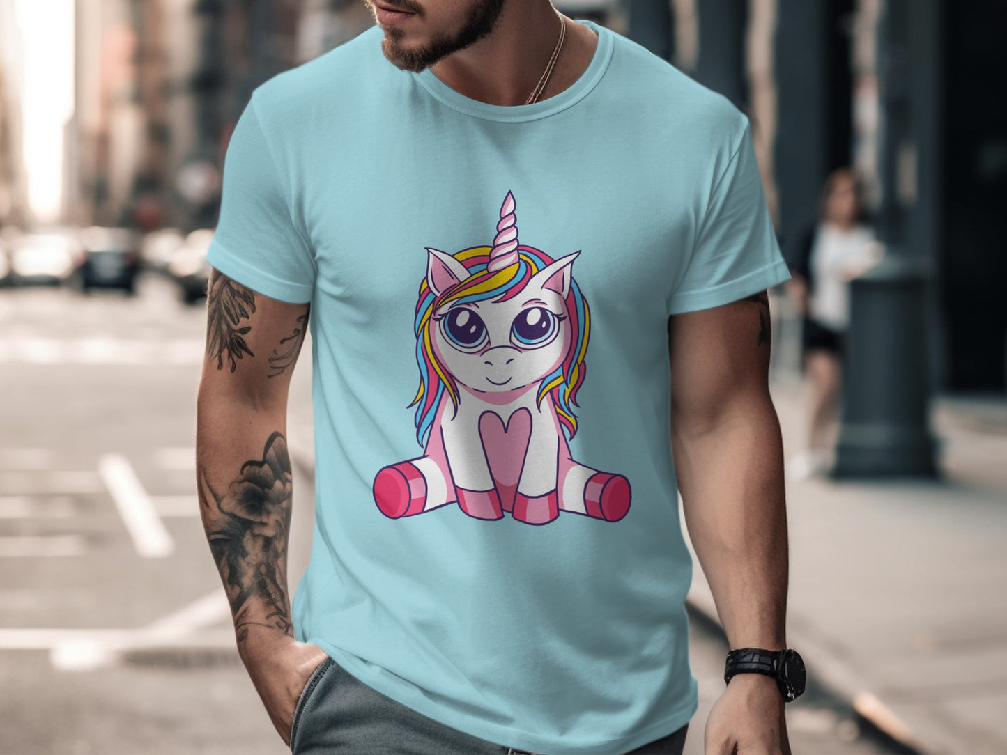 Cute Colorful Unicorn Design On Light Blue Shirt