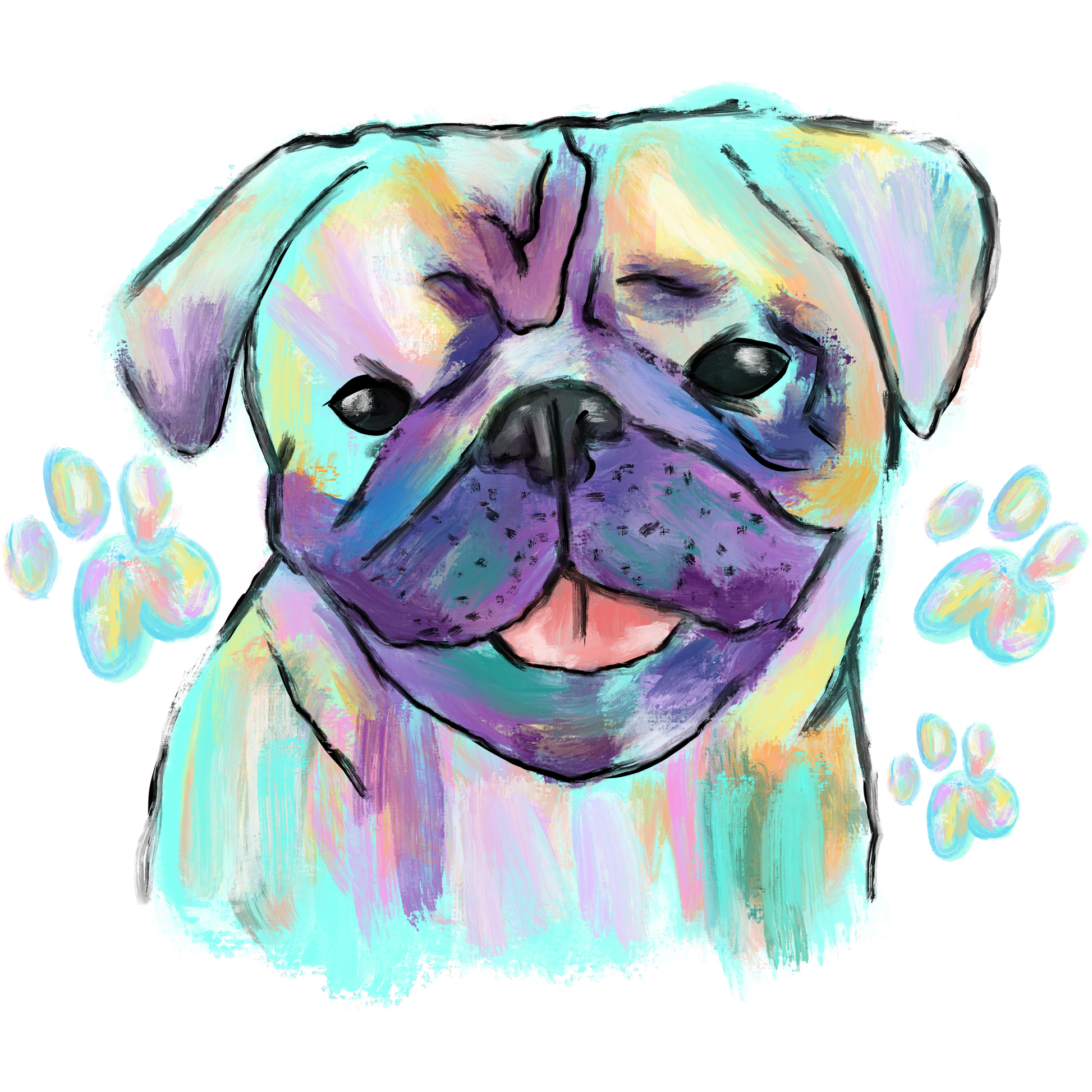 Colorful Artistic Pug Puppy Design Wall Art Decor