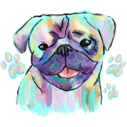 Colorful Artistic Pug Puppy Design Wall Art Decor