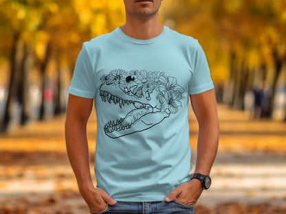 Dinosaur Skull with Flowers Men's T-Shirt