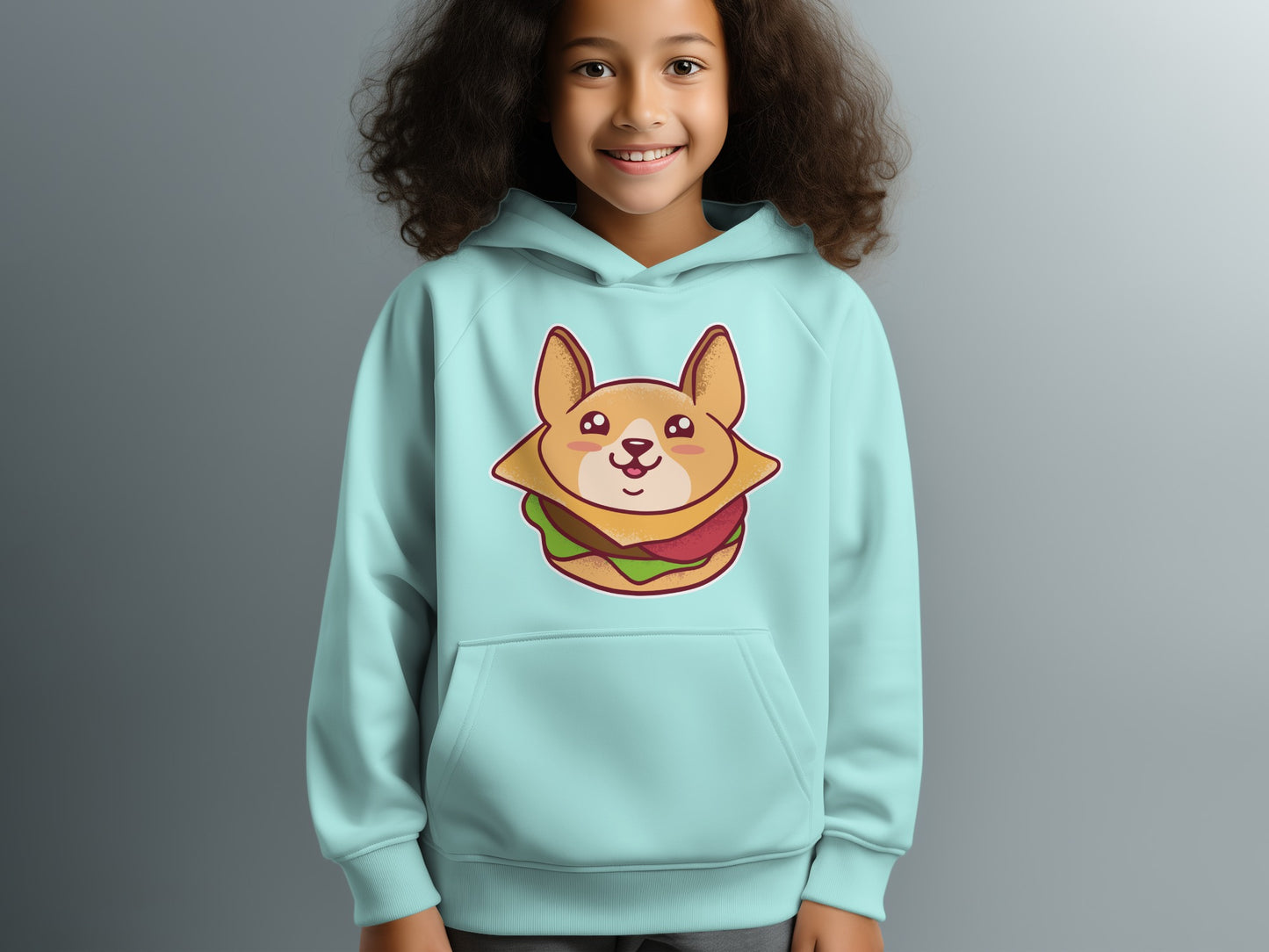 Adorable Dog and Burger Graphic Hoodie for Kids