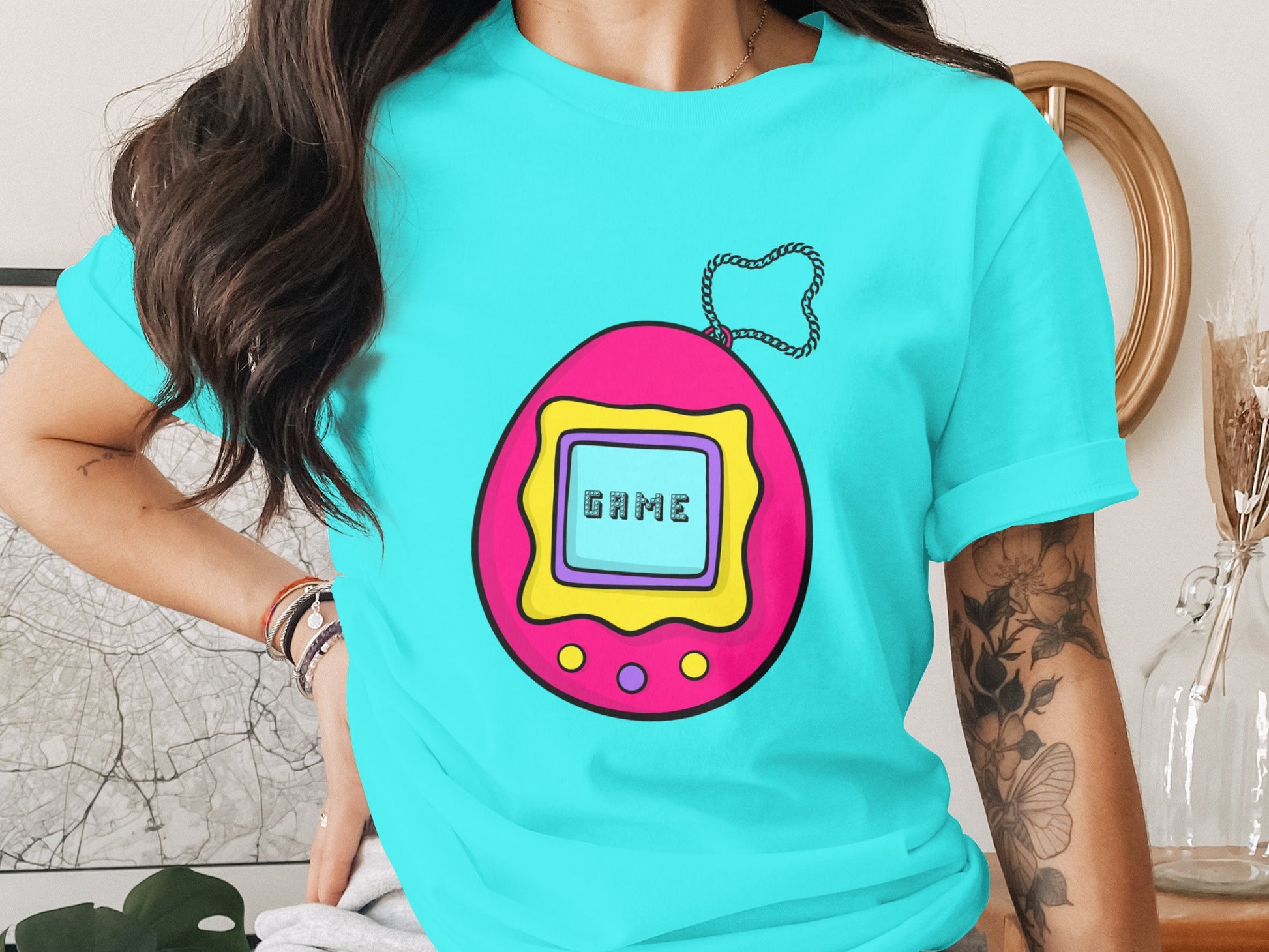 Bright Neon Digital Pet Game Graphic T-shirt