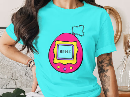 Bright Neon Digital Pet Game Graphic T-shirt