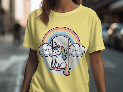 Cute Swinging Unicorn Pastel Rainbow T-shirt