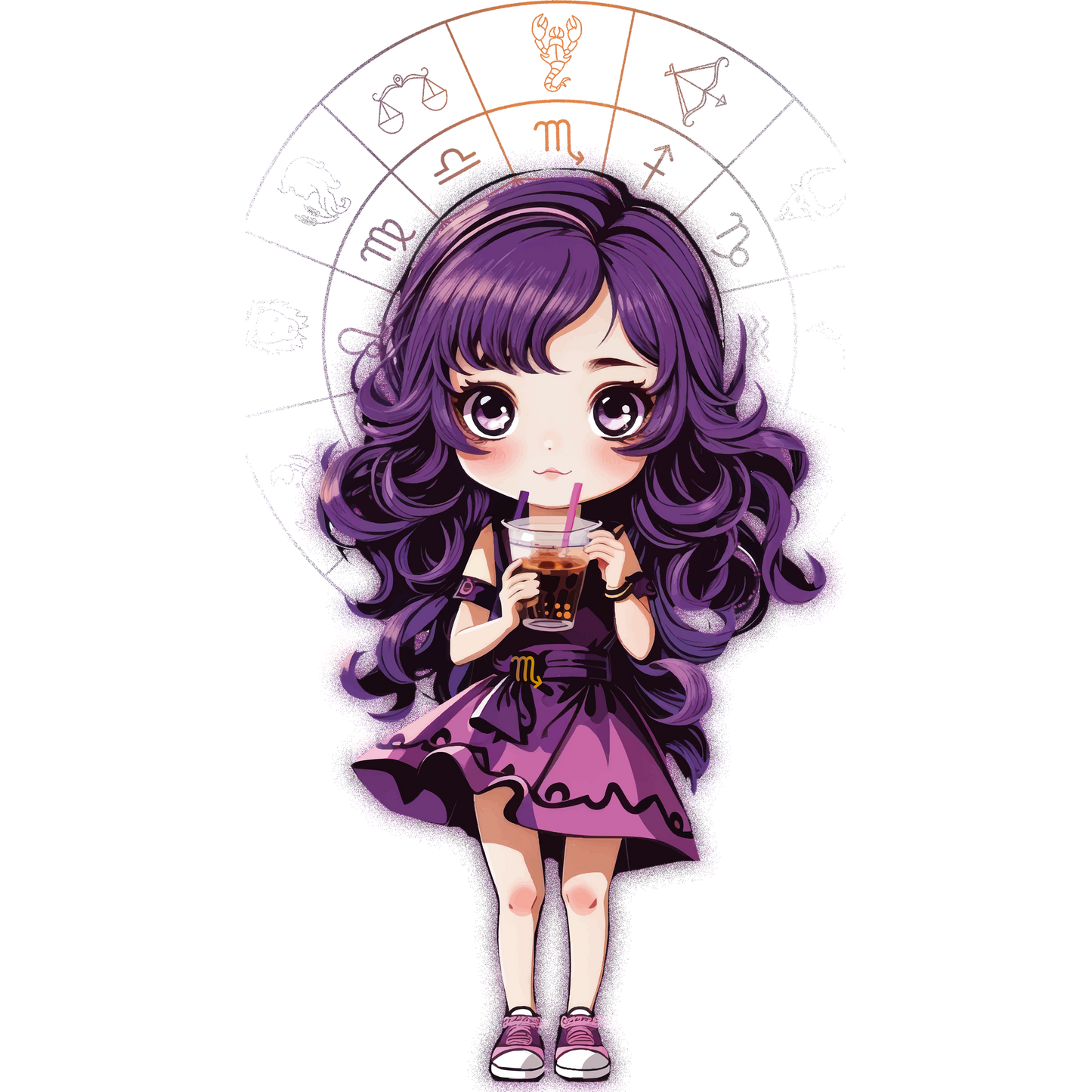 Adorable Zodiac Girl Drinking Bubble Tea Art Product