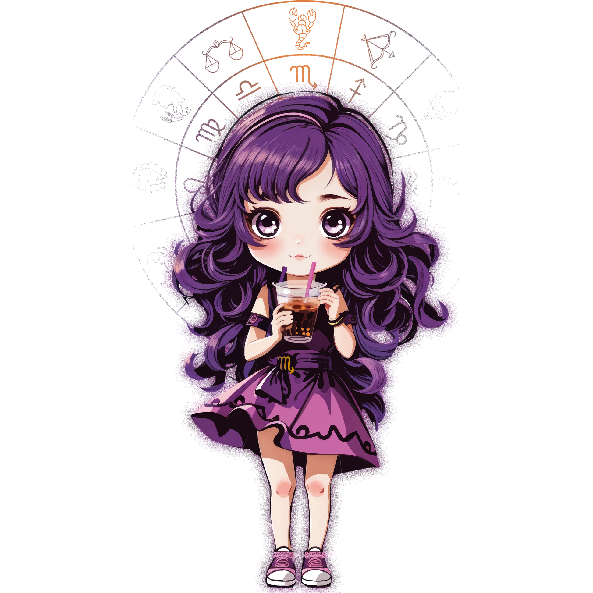 Adorable Zodiac Girl Drinking Bubble Tea Art Product